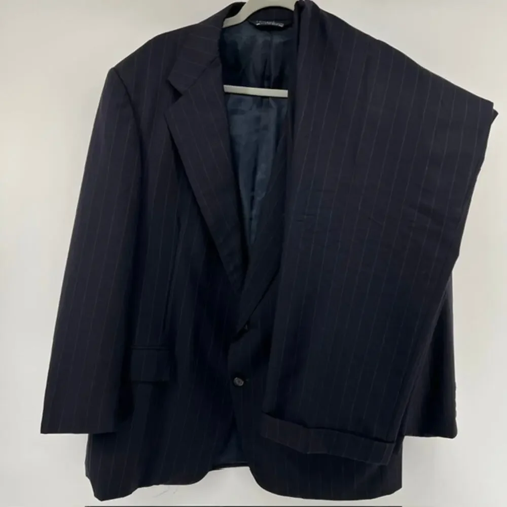 VTG Polo Ralph Lauren Pinstripe Suit 44R 36x28 Wool Blue Cuffed ClassicUSA Made